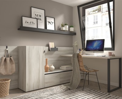 Schreibtisch mit Stauraum, Schubladen und Zeitschriftenregalen